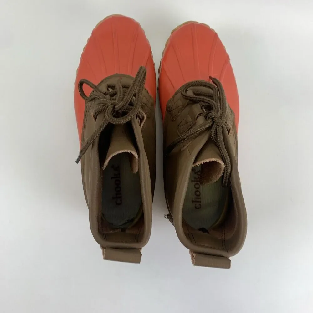 BOGO Chooka Low Duck Boot Tulip Brown Leather Lace Up Ankle Orange Waterproof 7‎
